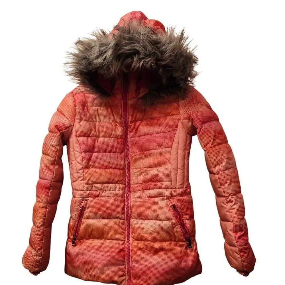 Hawke & Co Pro Series Pink Puffer Jacket Faux Fur Hood Size 14 some wear on the